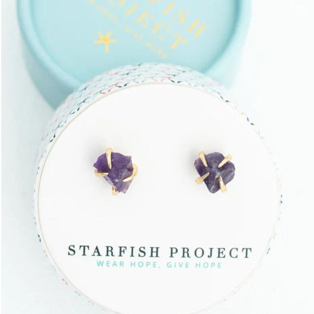 Shine Amethyst Stud Earrings in gift box