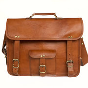 15-inch Genuine Leather Laptop Messenger Briefcase front view