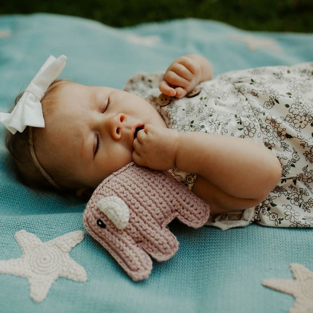 Pebble Plush Baby Elephant Rattle Pale Pink Zee Bee Market LLC