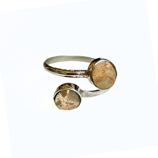 Mini Twin Semi Precious Stone and Alpaca Silver Adjustable Ring single