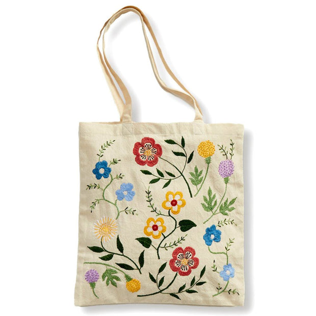 Reusable Tote Bag - Embroidered Wildflowers