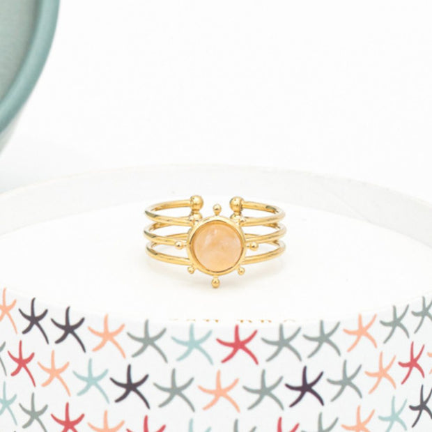 Glow Rose Quartz Adjustable Ring in a gift box