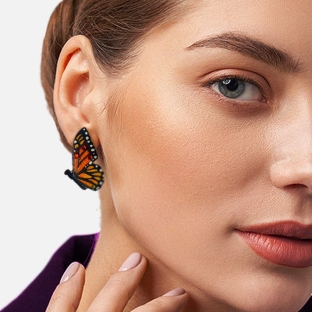 Monarch Butterfly Post Earrings on model