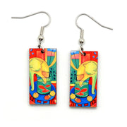 Art Image - Yellow Cat and Red Fish Dangle Earrings