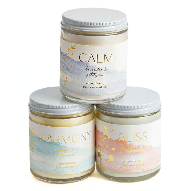 Spa Aromatherapy Candles showing 3 stacked scents 