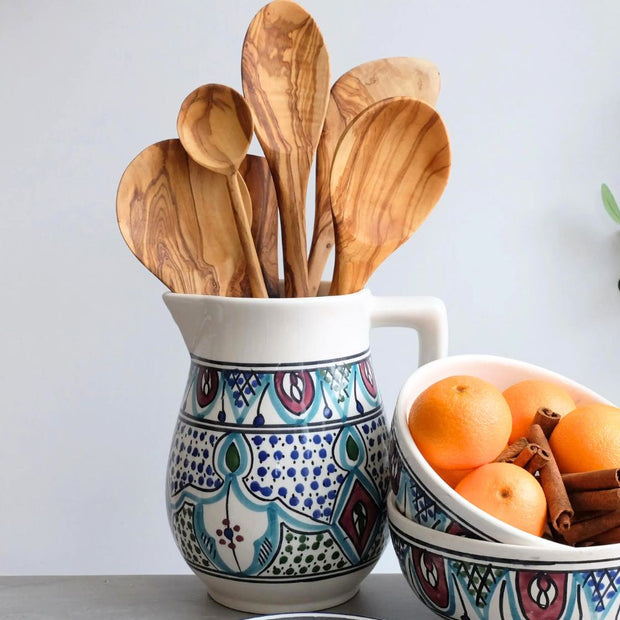 Amira Hand-painted Pitcher shown as a kitchen tool holder