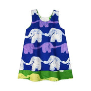 Global Mamas Girls Reversible Dress - Elephants showing Blue side