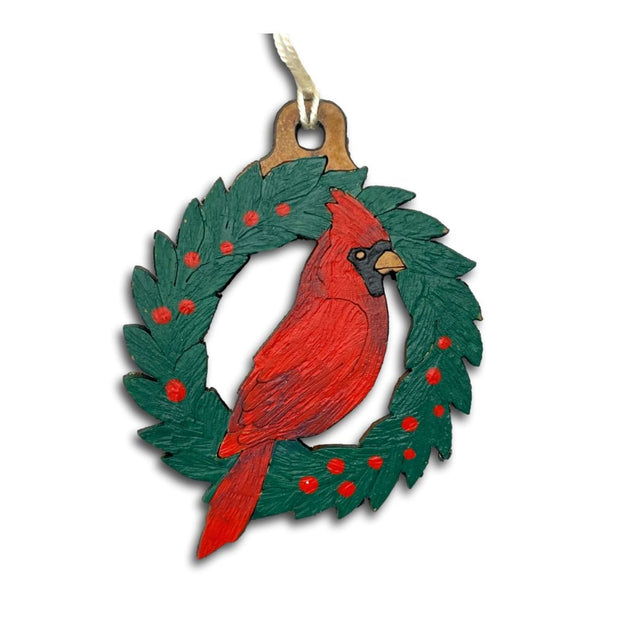 Hand-painted Natural Gourd Wreath Ornament - Cardinal