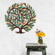 24-inch hand-painted Tree of Life wall hanging art handmade from recycled steel oil drums in Haiti lifestyle