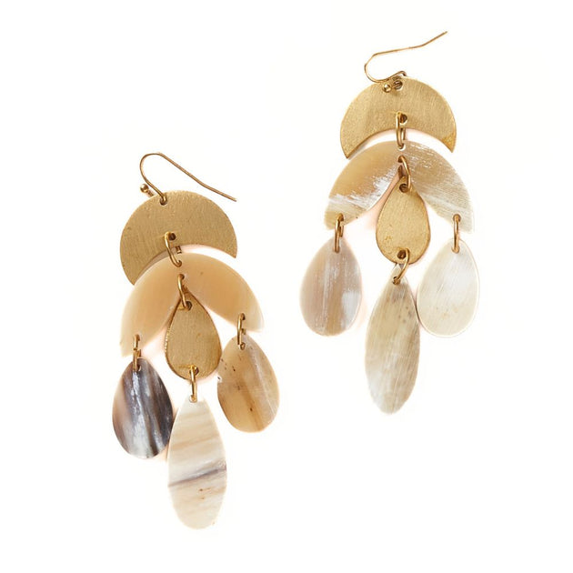 Madhu Teardrop Chandelier Earrings - Carved Horn – Zee Bee