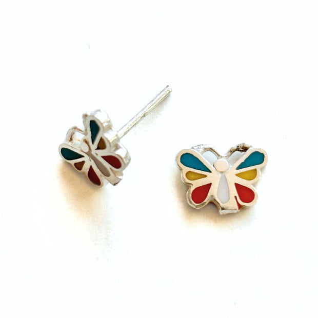 Sterling Silver and Stone Butterfly Stud Earrings