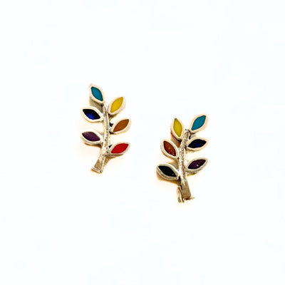 Sterling Silver and Stone Olive Branch Stud Earrings