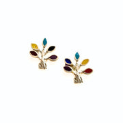 Sterling Silver Multicolor Tree of Life Stud Earrings