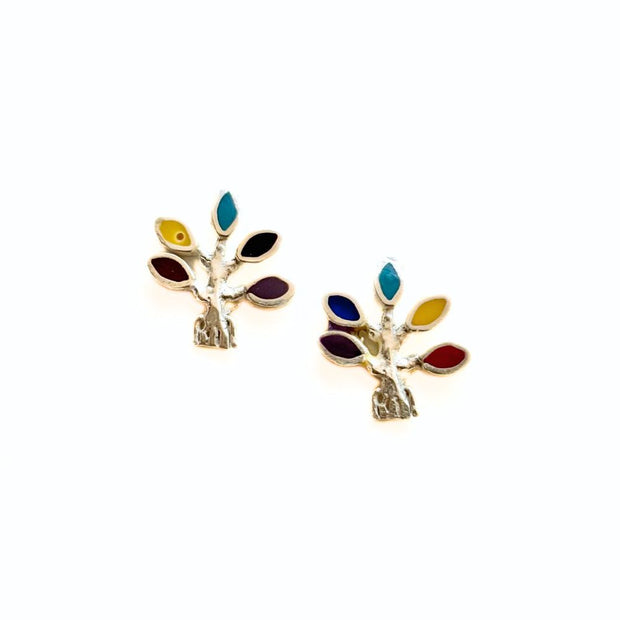 Sterling Silver Multicolor Tree of Life Stud Earrings