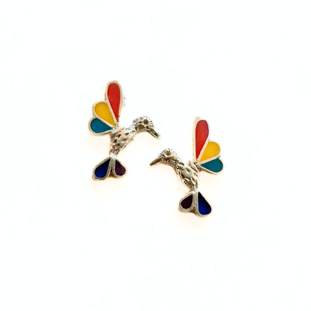 Sterling Silver Multicolor Hummingbird Post Earrings