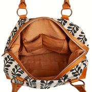 Block printed Malti Weekender Bag with Strap - Fern design interior view