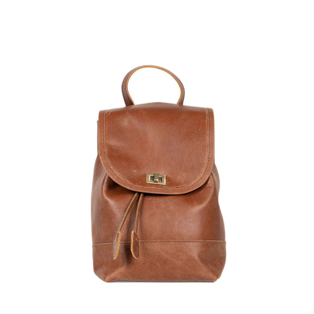 Mini Leather Backpack in Vintage Brown color front