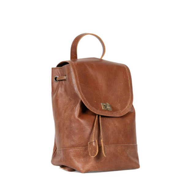 Mini Leather Backpack in Vintage Brown color side view