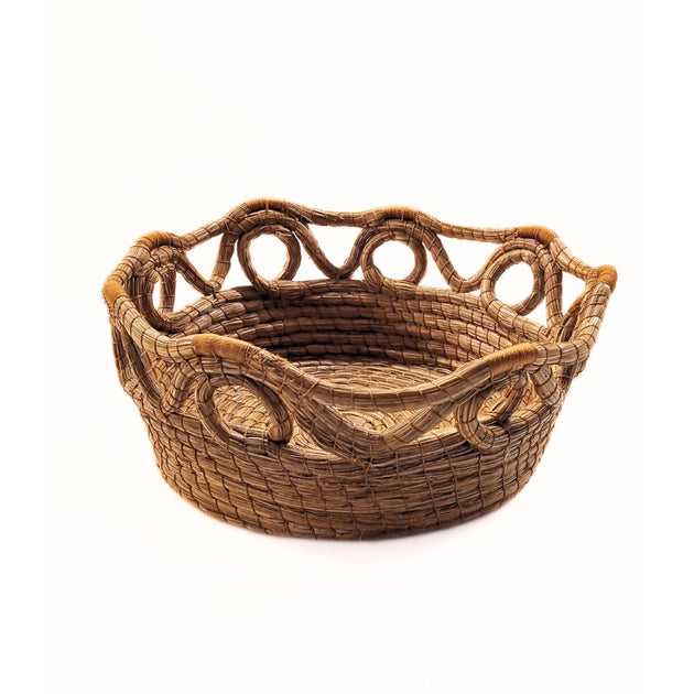 Blue 2024 Black Walnut Pine Needle Basket - Natural Pine Straw Recycle - Hand Made Gift Made in Florida USA