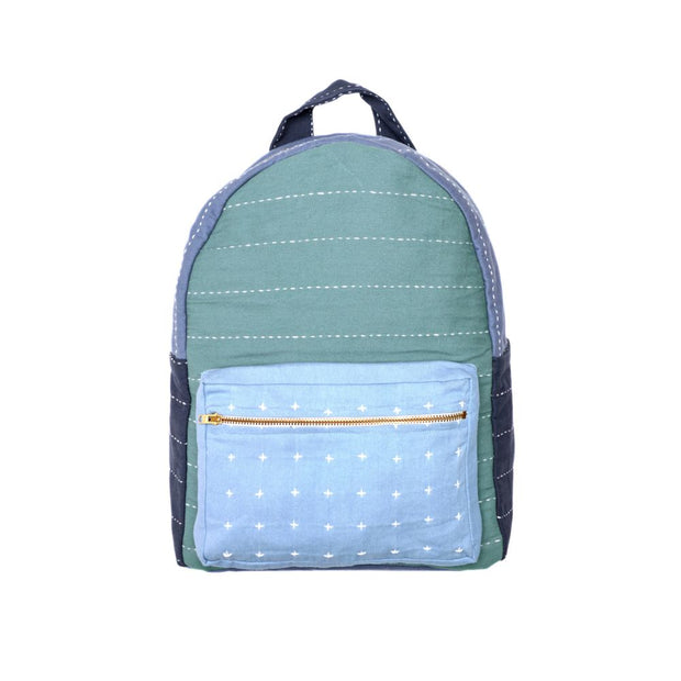 Organic Cotton Small Colorblock Backpack  - Spruce front view