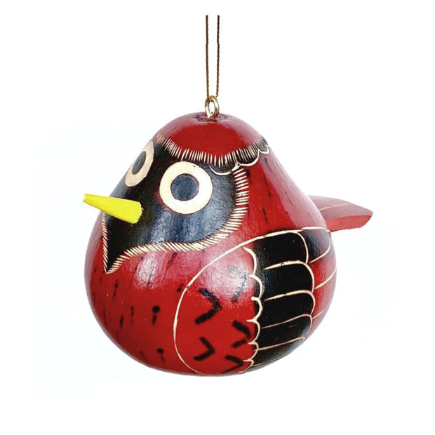 Hand-carved Birdie Cardinal Gourd Christmas Ornament