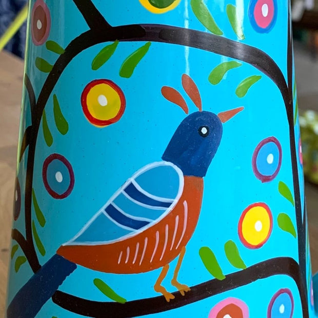 Blue Bird Watering Can hand-painted detail