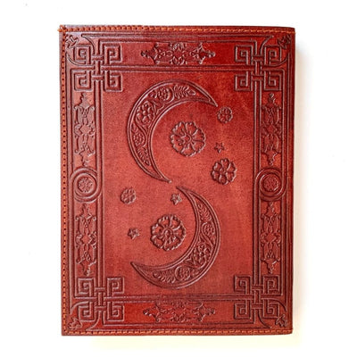 6" x 8" Embossed Leather Journal - Twin Crescents