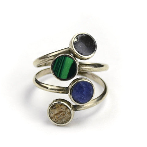 Quartet Alpaca Silver and Semi Precious Stone Adjustable Ring