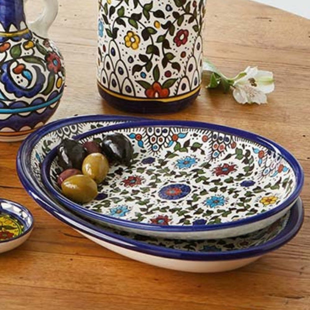West Bank Hand-painted Medium Oval Ceramic Tray lifestyle