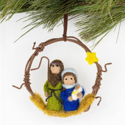 Felt Holy Family nestled inside a miniature wreath