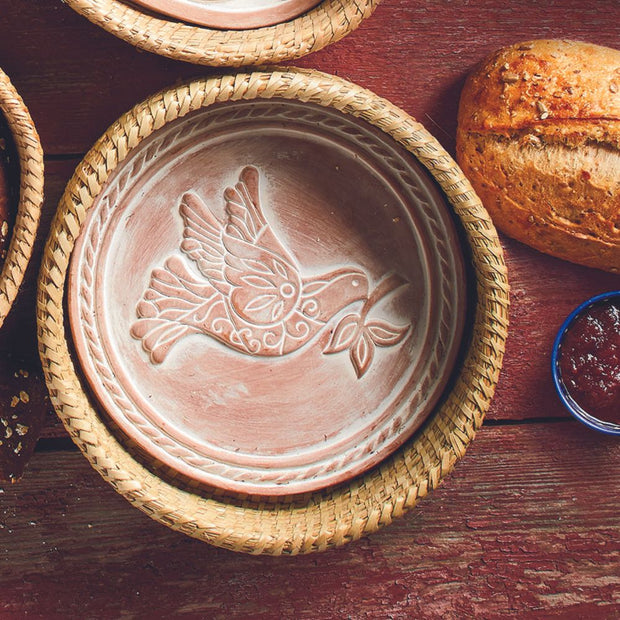 Peace Dove Bread warmer Round Basket set styled