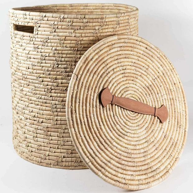 Palm Leaf Lidded Hamper Basket