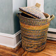 Kaisa Grass and Recycled Sari Lidded Hamper Basket lifestyle