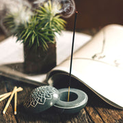 Stone Tea Light and Incense Holder open with incense stick 