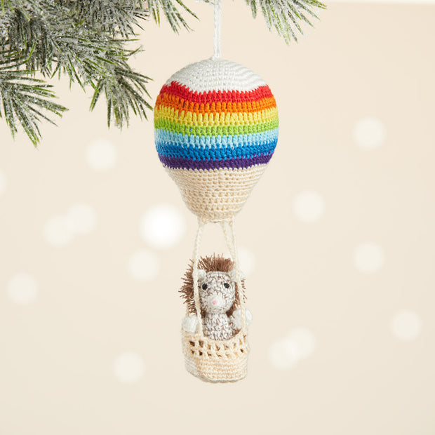 Aeronaut Hedgehog in Rainbow Hot Air Balloon Crocheted Ornament lifestyle