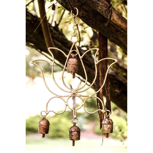 Blooming Lotus Bell Chime outdoors