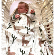 Block Printed Kantha Baby Quilt - Llamas baby model