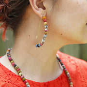 Kantha Bead Linear Arc Earrings model