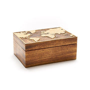Hand-carved Mango Wood World Map Jewelry Box