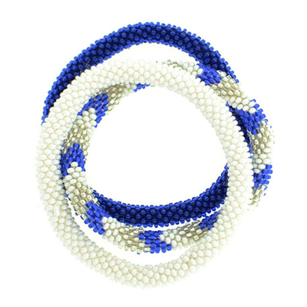Set of 3 Glass Bead RollOn Bracelets Team Spirit Blue & White Zee