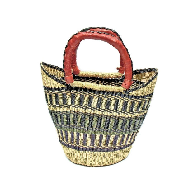Bolga Mini Shopping Tote Basket with Leather Handles