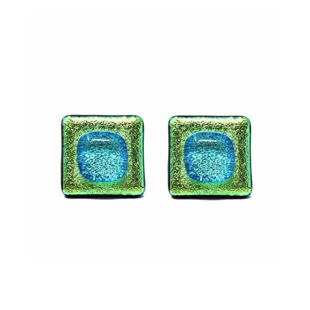 Square Glass Stud Earrings - Limey