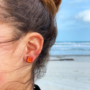 Square Glass Stud Earrings - Orange Crush model