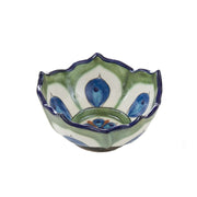 Small Hand-painted Ceramic Lotus Bowl Green and Blue