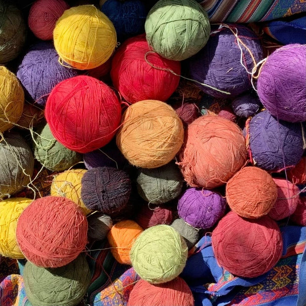 Naturally dyed wool for weaving in Chinchero Peru