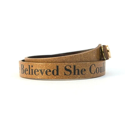 Double Wrap Recycled Leather Bracelet - She Believed She Could