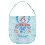 Recycled Flour Sack Batiked Roll-Up Shopper Tote Sky Blue