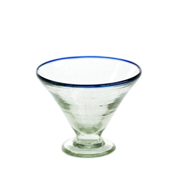 Blue Rim Hand-Blown Martini/Margarita Glass 4 oz -6” Tall -Small