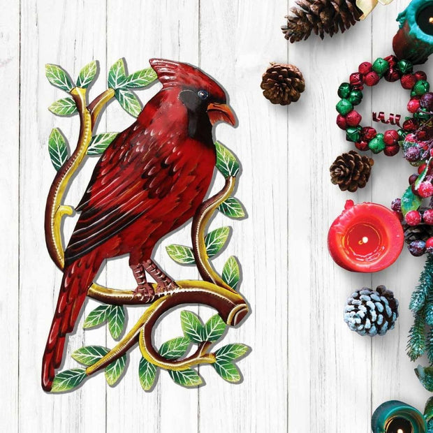 Cardinal on a Branch Recycled Metal Wall Art lifestyle