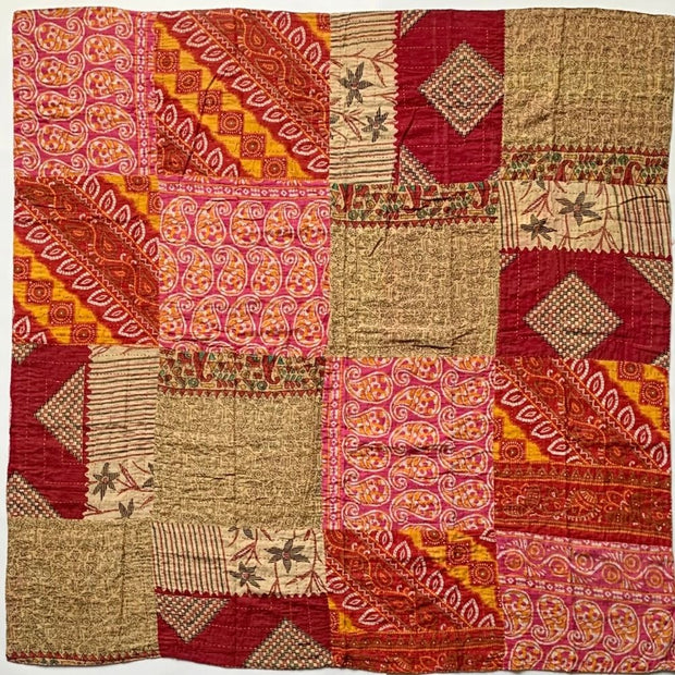 Revesible Kantha Quilted Sari Throw Side A